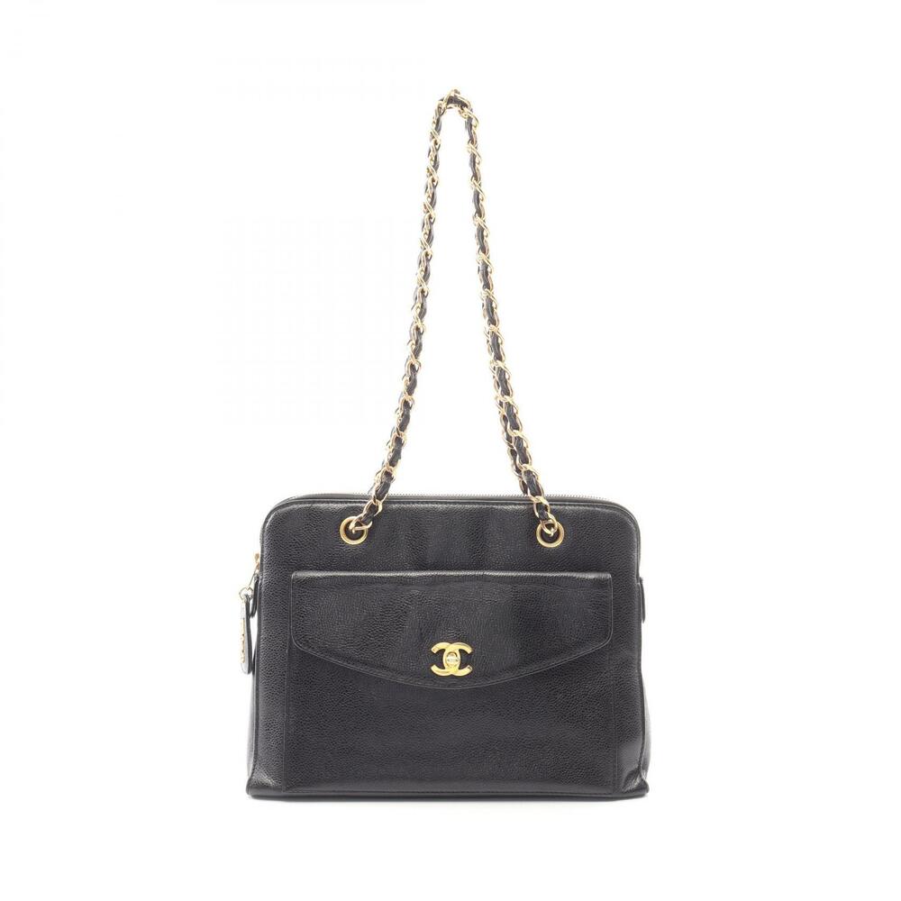 Chanel Coco Mark Turnlock Shoulder Bag Caviar Skin Grained Calfskin Black